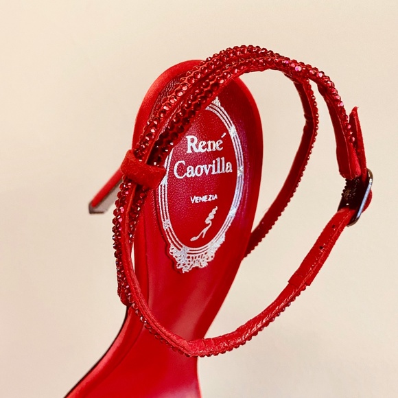 Rene Caovilla Red Satin Heels with Crystal Straps NWT - Picture 6 of 12